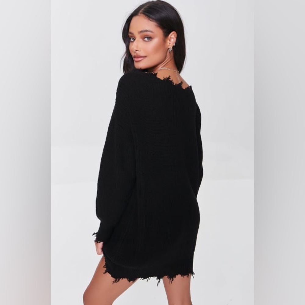 Frayed Distressed Knit Sweater Dress